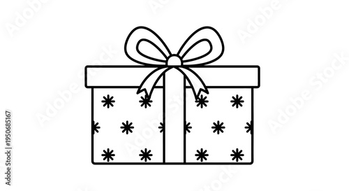 a festive gift box illustration with snowflake patterns and a bow perfect for holiday greetings and seasonal promotions.