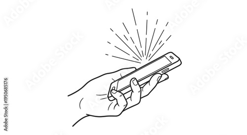 a hand holding a glowing smartphone with radiating lines illustrating digital communication and modern technology concepts.