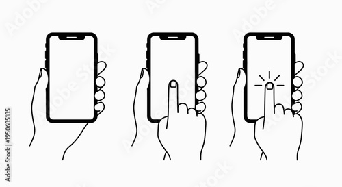 a hand holding a smartphone with a finger tapping its screen demonstrating digital touch interaction and mobile experience.