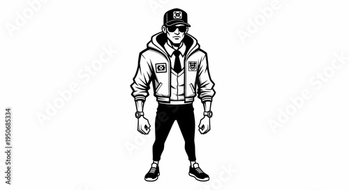 a cool urban man standing confidently in a stylish hoodie and sunglasses perfect for streetwear and character design projects