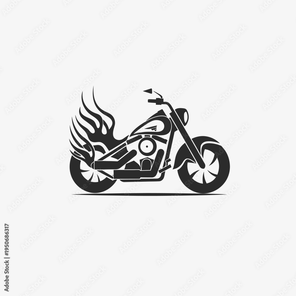 Obraz premium Black motorcycle with flames vector illustration on isolated white background