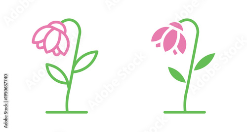 Bell flower icon set. Hanging bell shaped flower on stem, garden plant, floral nature and botanical concept. Vector illustration.