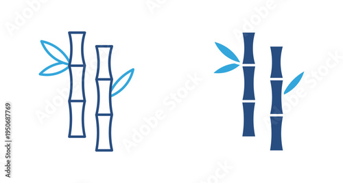 Bamboo icon set. Bamboo stems with leaves, Asian plant, natural eco material and botanical concept. Vector illustration.