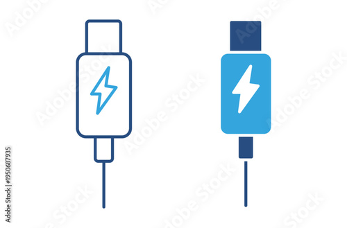 USB Type-C plug icon set. Modern reversible USB-C connector for device charging, data transfer and smartphone connection concept. Vector illustration.