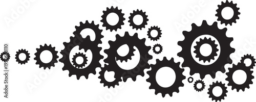 Interlocking gears illustration representing teamwork and mechanical engineering concepts isolated on a white background