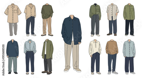 Variety of mens casual clothing styles.