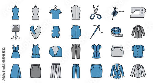 Fashion clothing and accessories icons.