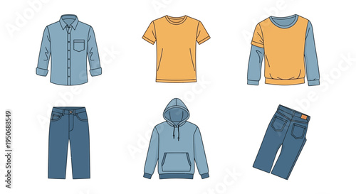 Collection of casual clothing items.
