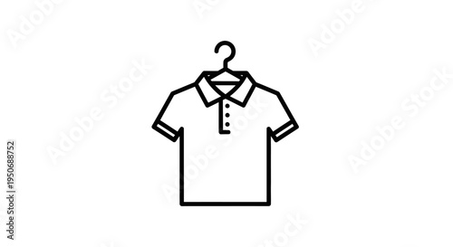 a simple line art icon of a polo shirt hanging on a hanger representing casual fashion and everyday apparel