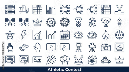 Competitive event symbols and sporting contest elements associated with matches rankings and achievement in athletic competitions