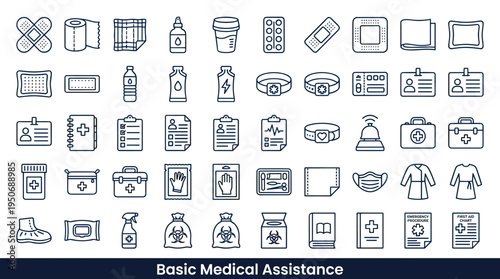 Basic medical assistance tools and rapid response equipment used to stabilize injuries and support health before professional