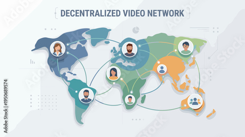 semi flat vector illustration of floating video chat windows arranged diagonally across the composition with minimal avatar icons