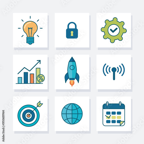 Corporate Strategy and Marketing Icon Grid