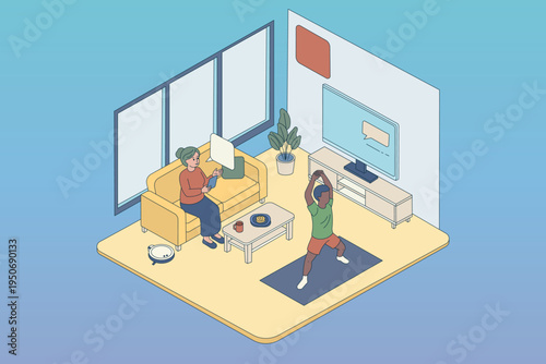Smart Home and Healthy Lifestyle Isometric Illustration