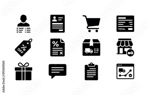 Customer profile with order list, guest checkout order sheet, saved cart icon, order summary panel, discount applied tag, tax