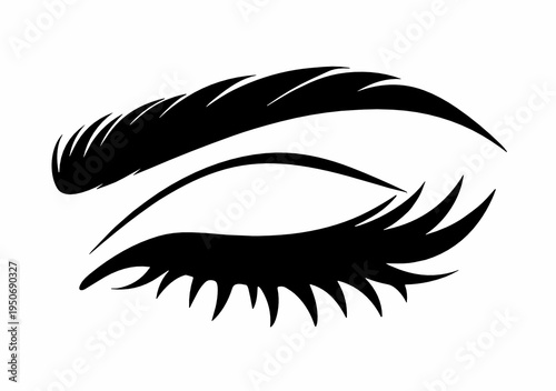 Closed feminine eye with long lashes and a defined brow in a graceful beauty style. Minimal black vector ideal for sleep, relaxation, salon identity, cosmetics, and wellness branding.