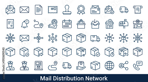 Letter correspondence symbols and package sending elements associated with communication and distribution through national postal