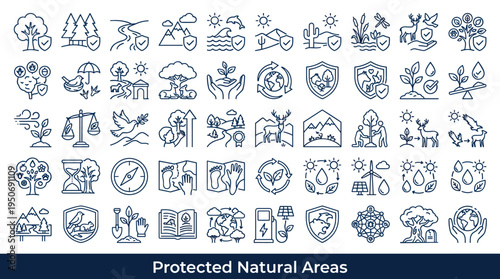 Protected ecosystem symbols and environmental preservation elements associated with safeguarding wildlife habitats and natural