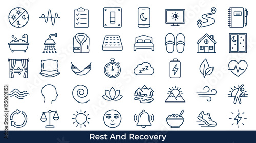 Rest and recovery lifestyle symbols illustrating balanced nighttime habits relaxation rituals and circadian rhythm wellness