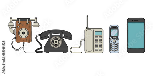 Communication technology evolution, tracing the historical development of telecommunication devices from vintage telephones to modern smartphones