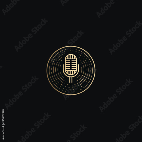 Golden microphone icon against black background for audio recording concept