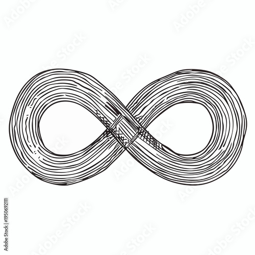 Ink drawing of an infinity symbol on white background with detailed linework