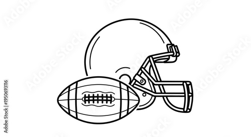 american football helmet and ball outline illustration clean graphic depicting sport equipment and competition.