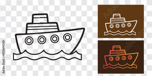 Ship cartoon icon design sailing boat outline vessel transportation vector illustration isolated background graphic