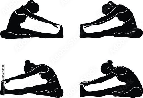 Silhouette woman stretching hamstrings, yoga pose illustration, stretching exercise