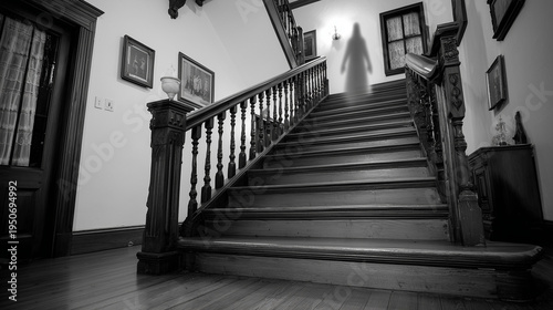 Wallpaper Mural Haunting Presence on the Staircase: A Ghostly Figure Appearing in an Old Abandoned House Torontodigital.ca