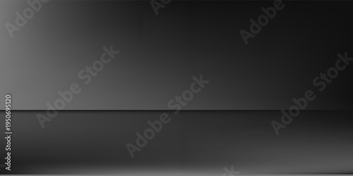 Limbo black background. Abstract dark gradient backdrop. Color wall of studio, room, stand for product display or photo. Modern banner with empty place for advertising text. Vector illustration.