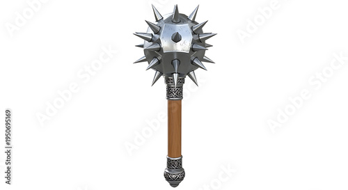 Spiked medieval mace weapon - realistic 3D render with historical weapon with iron mace with 3D render