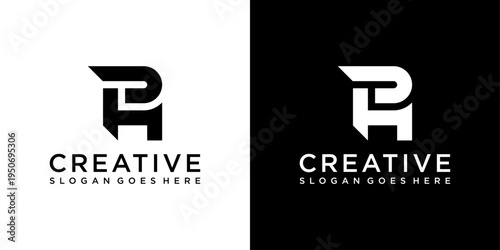  PH or HP initial letter logo design vector