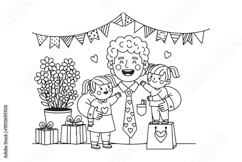 A joyful elderly person celebrating a special occasion with two children