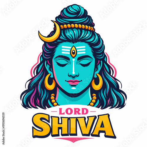 Vibrant Lord Shiva portrait with crescent moon and sacred markings, representing cosmic power, transformation, divine energy, mythology, devotion, and timeless spiritual strength