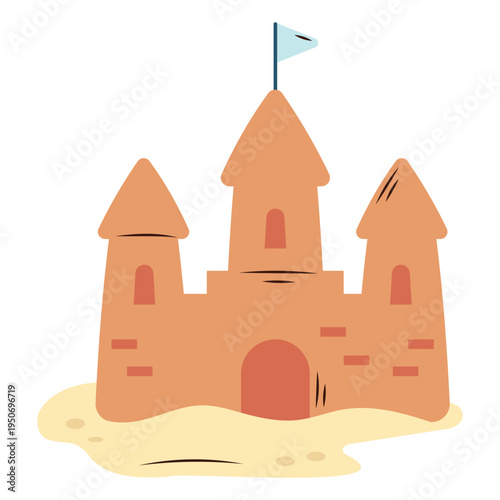 Sandcastle on beach illustration – summer seaside sand castle vacation vector