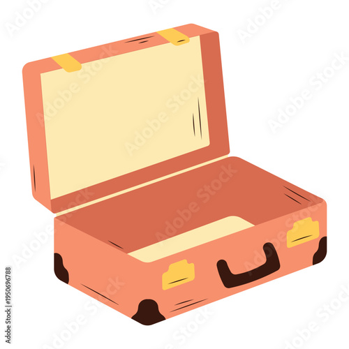 Open travel suitcase illustration – luggage for vacation trip vector clipart