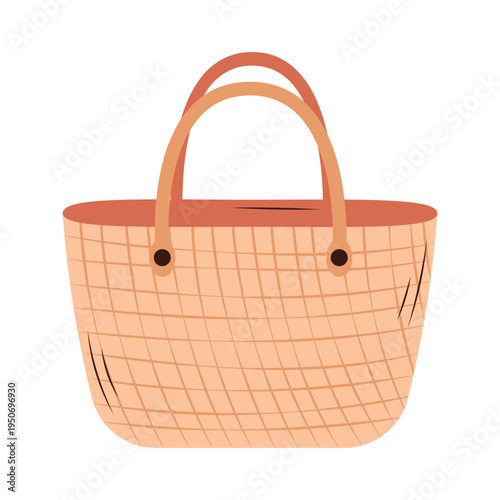 Woven beach tote bag illustration – summer vacation handbag accessory vector