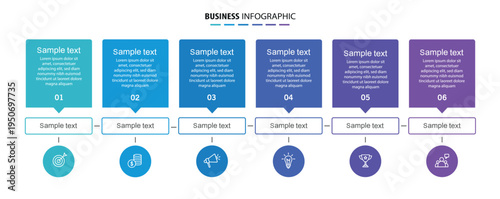 Business vector infographic design template with icons and 6 options or steps