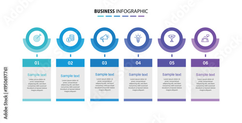 Business vector infographic design template with icons and 6 options or steps