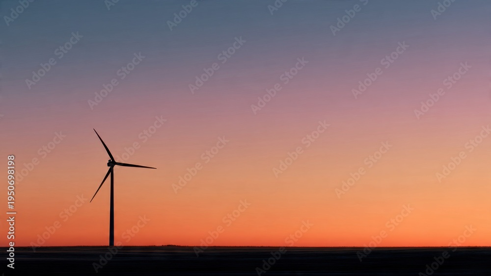 Obraz premium Wind Turbine Silhouette Against Vibrant Sunset Sky