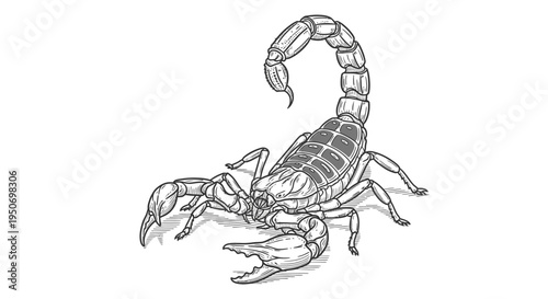 Detailed illustration of a scorpion with intricate textures on white