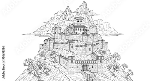 Ancient circular fort illustration historical defensive structure drawing