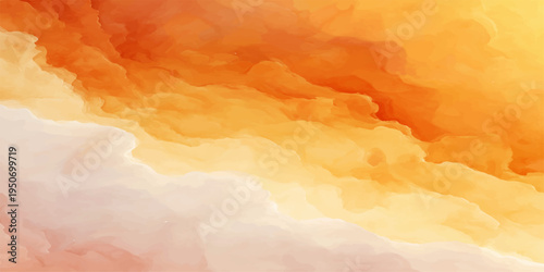 Abstract vibrant digital painting depicting a dreamy ethereal scene of celestial clouds, rendered in warm, inviting hues of orange and white, evoking a sense of tranquility.