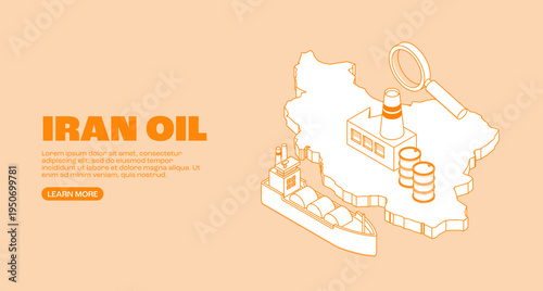 Iran oil industry map with isometric energy infrastructure icons illustrating petroleum production, tanker transport, refinery activity and global energy economyWeb