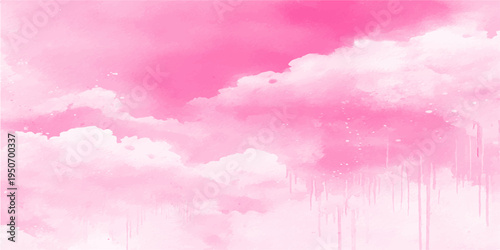 Abstract Dreamy pink watercolor sky with fluffy clouds, creating a soft and ethereal atmosphere perfect for backgrounds. 