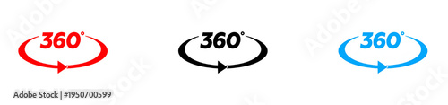 360 Degree Rotation Icons Set with Circular Arrows for Full Angle View