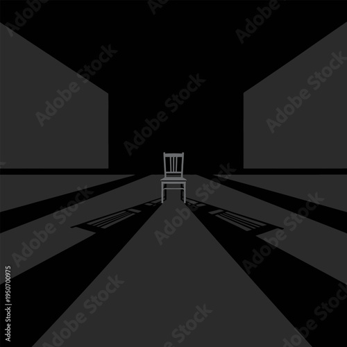 Single Chair in a Dark Minimalist Hallway with Long Shadows