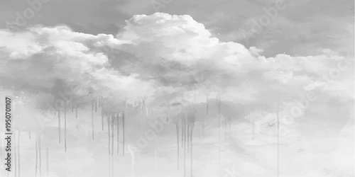 Abstract ethereal scene, captured in monochrome. The image features dramatic clouds and rainfall, evoking feelings of serenity and awe. 