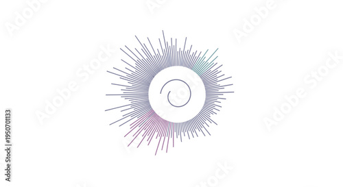 Abstract circular sound wave visualization with a central spiral on a white background, representing audio or data